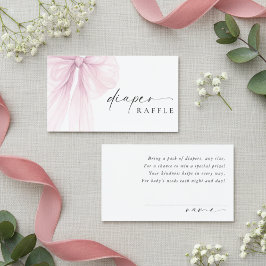 Elegant Pink Bow Baby Shower Diaper Raffle エンクロージャーカード