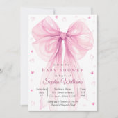 Elegant Pink Bow Baby Shower Invitation 招待状 (正面)