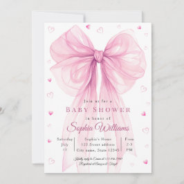 Elegant Pink Bow Baby Shower Invitation 招待状