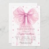 Elegant Pink Bow Baby Shower Invitation 招待状 (正面/裏面)