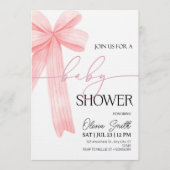 Elegant Pink Bow Baby Shower Invitation 招待状 (正面)