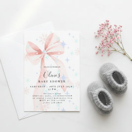 Elegant Pink Bow Baby Shower Invitation 招待状