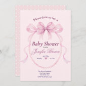 Elegant Pink Bow Baby Shower Invitation for Girl 招待状 (正面/裏面)