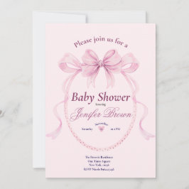 Elegant Pink Bow Baby Shower Invitation for Girl 招待状