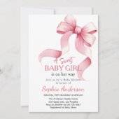Elegant Pink Bow Baby Shower Invitation for Girl   招待状 (正面)