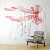 Elegant Pink Bow Baby Shower Photo Backdrop タペストリー (インサイチュ(横))
