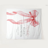 Elegant Pink Bow Baby Shower Photo Backdrop タペストリー (正面(横))