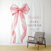 Elegant Pink Bow Baby Shower Photo Backdrop タペストリー (インサイチュ)