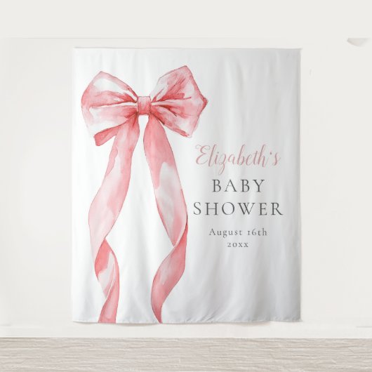 Elegant Pink Bow Baby Shower Photo Backdrop タペストリー (正面)