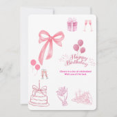 Elegant Pink Bow & Balloons Happy Birthday Card 招待状 (正面)