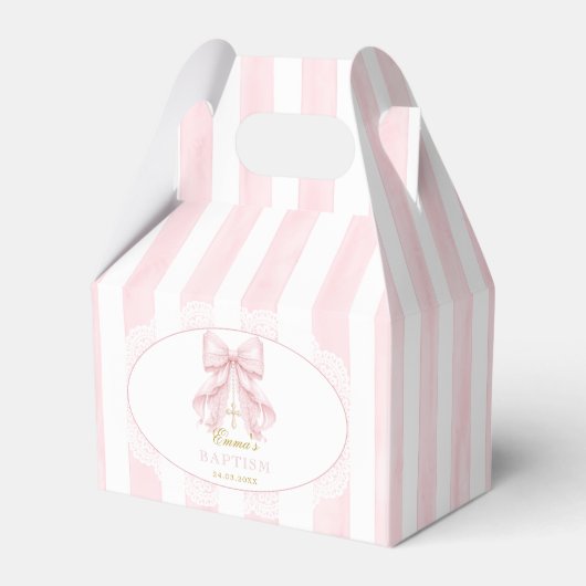 Elegant Pink Bow Baptism フェイバーボックス (正面サイド)