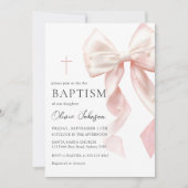 Elegant Pink Bow Baptism Girl Invitation 招待状 (正面)