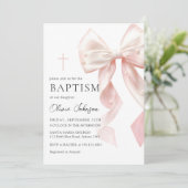 Elegant Pink Bow Baptism Girl Invitation 招待状 (スタンド正面)