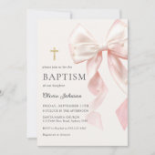Elegant Pink Bow Baptism Girl Invitation 招待状 (正面)
