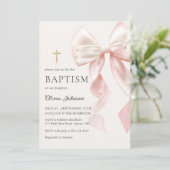 Elegant Pink Bow Baptism Girl Invitation 招待状 (スタンド正面)