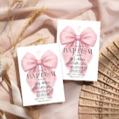 Elegant Pink Bow Baptism Girl Invitation 招待状