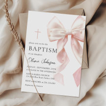 Elegant Pink Bow Baptism Girl Invitation