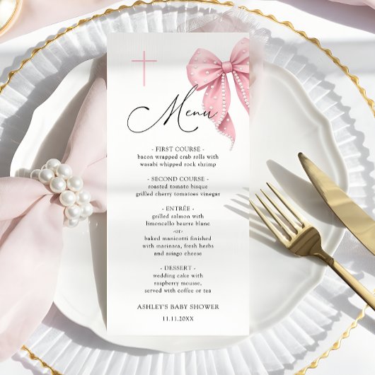 Elegant Pink Bow Baptism Menu メニュー