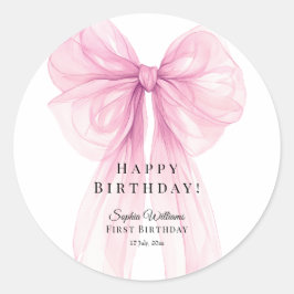 Elegant Pink Bow Birthday Stickers ラウンドシール