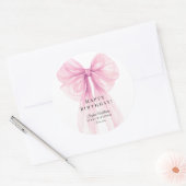 Elegant Pink Bow Birthday Stickers ラウンドシール (封筒)