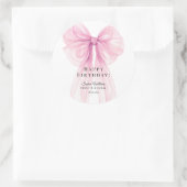 Elegant Pink Bow Birthday Stickers ラウンドシール (バッグ)