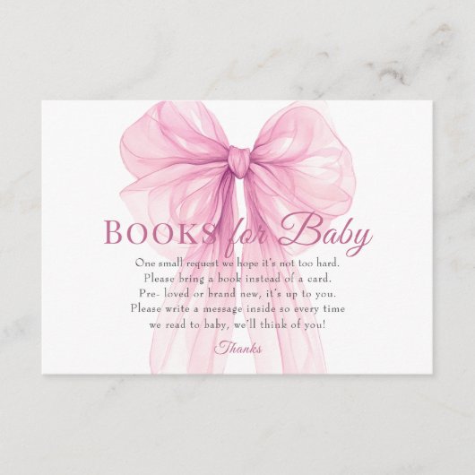 Elegant Pink Bow Books for Baby Request Card エンクロージャーカード (正面)