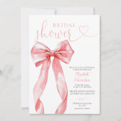 Elegant Pink Bow Bridal Shower 招待状 (正面)