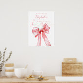 Elegant Pink Bow Bridal Shower Welcome Sign ポスター (キッチン)