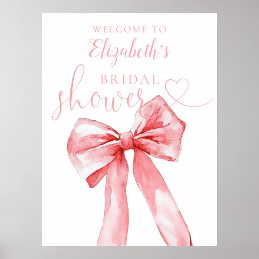 Elegant Pink Bow Bridal Shower Welcome Sign ポスター (正面)