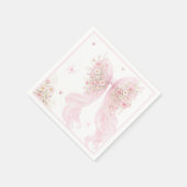 Elegant Pink Bow Butterfly Baby Shower スタンダードカクテルナプキン (角)