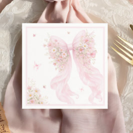 Elegant Pink Bow Butterfly Baby Shower スタンダードカクテルナプキン