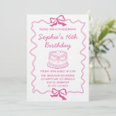 Elegant Pink Bow & Cake Sweet 16 Birthday Party 招待状 (スタンド正面)