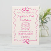 Elegant Pink Bow & Cake Sweet 16 Birthday Party 招待状 (スタンド正面)