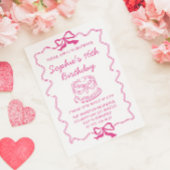 Elegant Pink Bow & Cake Sweet 16 Birthday Party 招待状