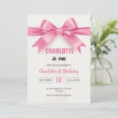 Elegant Pink Bow "Charlotte is One" First Birthday 招待状 (スタンド正面)