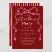 Elegant Pink bow Christmas Holiday Party  招待状 (正面/裏面)