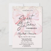 Elegant Pink Bow Confetti Sweet 16 招待状 (正面)