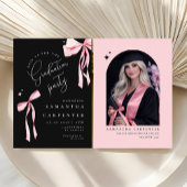 Elegant pink bow coquette photo black graduation  招待状