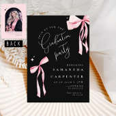 Elegant pink bow coquette photo black graduation  招待状