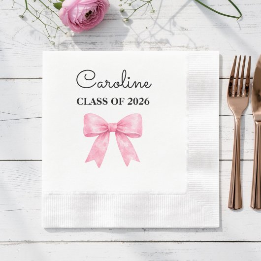 Elegant Pink Bow Custom Graduate Name 縁ありカクテルナプキン