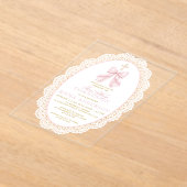 Elegant Pink Bow First Holy Communion アクリル招待状 (レイダウン)