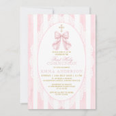 Elegant Pink Bow First Holy Communion 招待状 (正面)