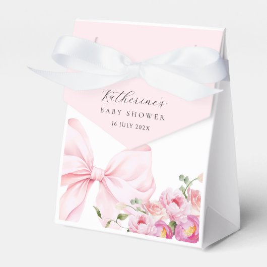  Elegant Pink Bow Floral Baby Shower フェイバーボックス (正面サイド)