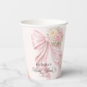 Elegant Pink Bow Floral Coquette Bridal Shower 紙コップ (裏面)