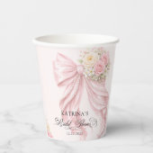 Elegant Pink Bow Floral Coquette Bridal Shower 紙コップ (正面)