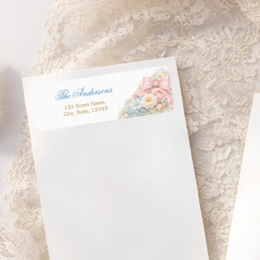 Elegant Pink Bow Floral Girl Baby Shower  ラベル