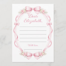 Elegant Pink Bow Floral Note to Birthday Girl Card アドバイスカード