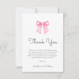 Elegant Pink Bow Girl Baby Shower サンキューカード