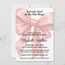 Elegant Pink Bow Girl Baby Shower