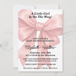 Elegant Pink Bow Girl Baby Shower 招待状